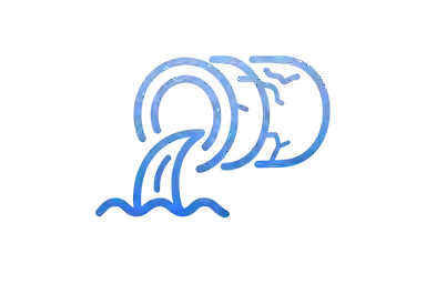 Blue aging weeping tile icon showing deteriorating drainage pipe failure around foundations