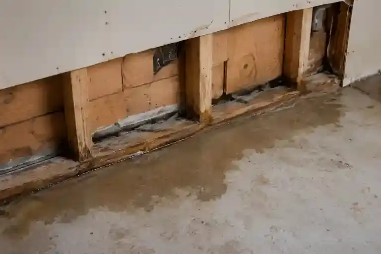 Basement framing and drywall damage caused by long-term interior moisture exposure in Ontario home.
