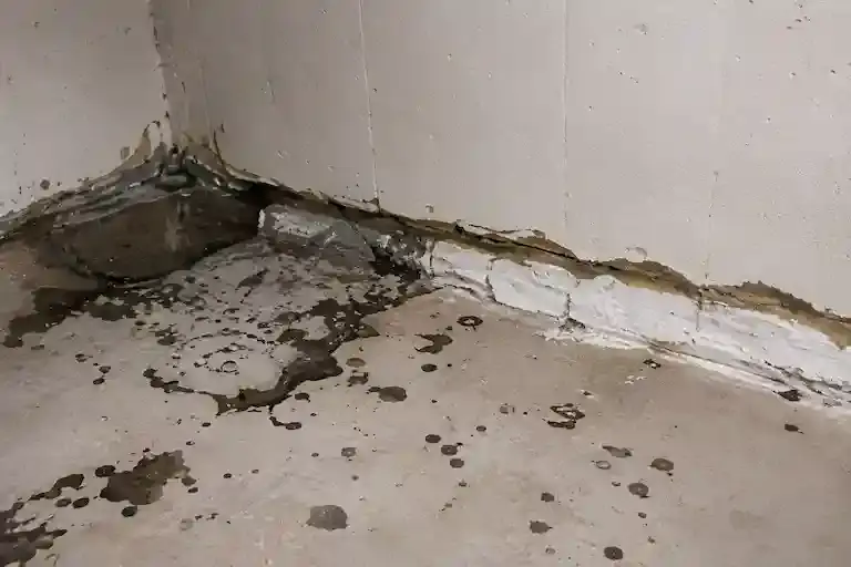 Water intrusion along basement cove joint caused by inadequate interior waterproofing treatment.