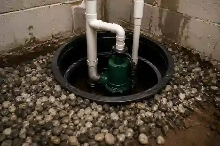Interior sump pump system integration for basement groundwater management.